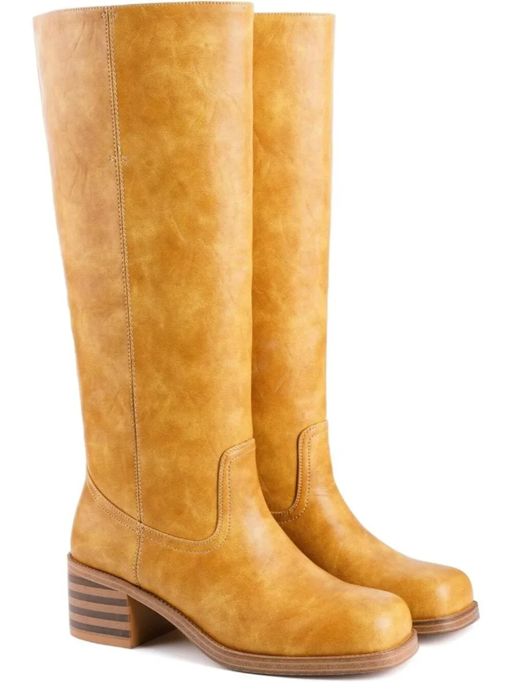 Women's Banana Chunky Block Heel Square Toe Going Out Knee High Riding Boots